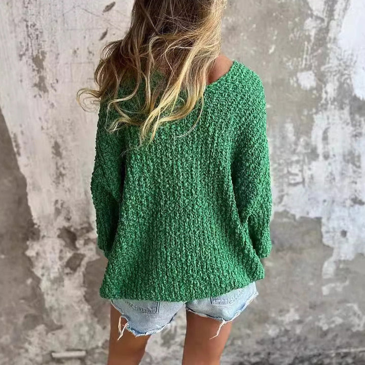 Crochet Textured Long Sleeve Sweater with Deep V Neck